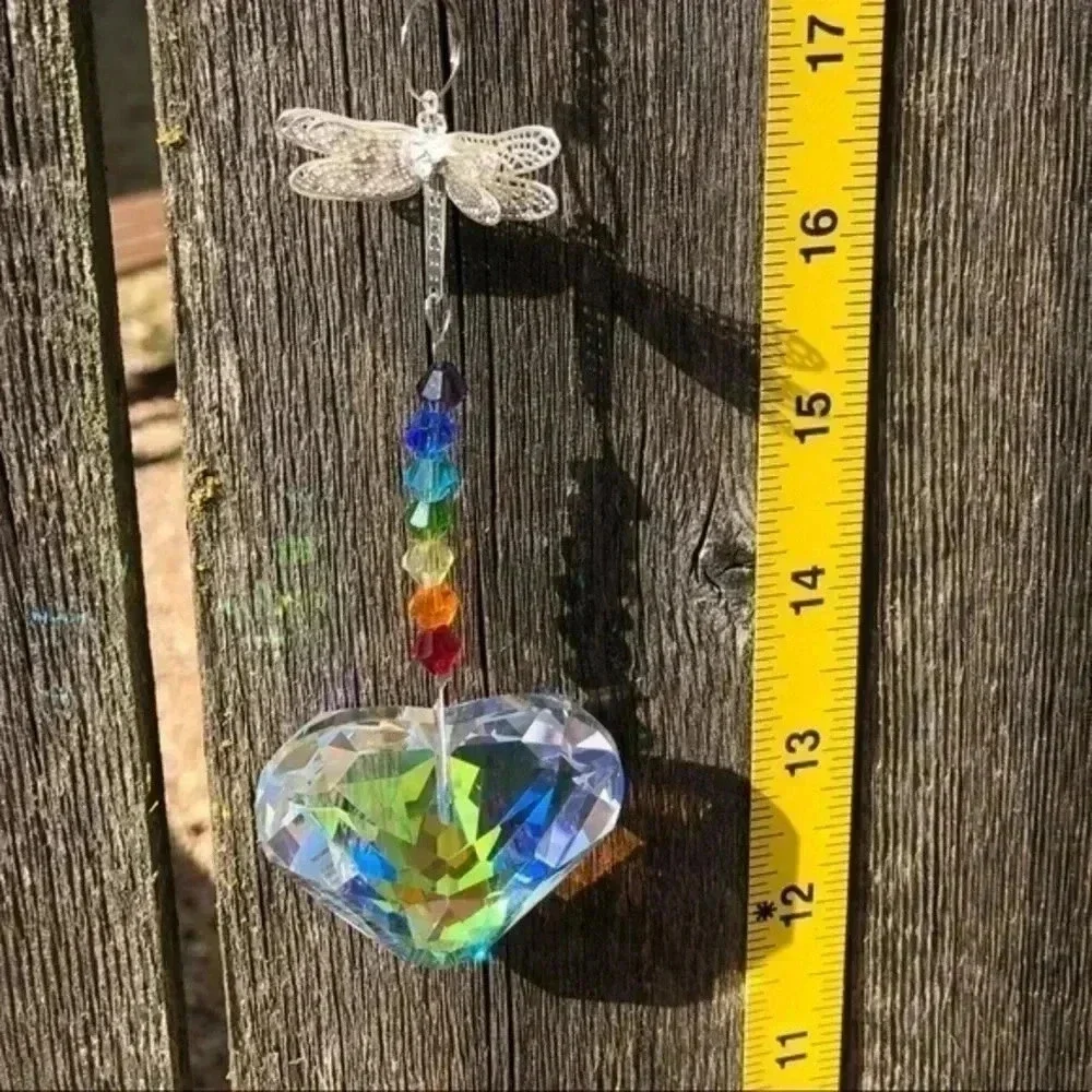 Gorgeous K9 Crystal Rainbow Dragonfly Huge Heart Suncatcher NWT - Picture 4 of 5